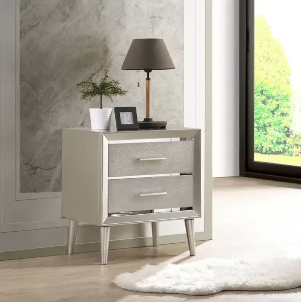 RAMON 2-DRAWER NIGHTSTAND METALLIC STERLING