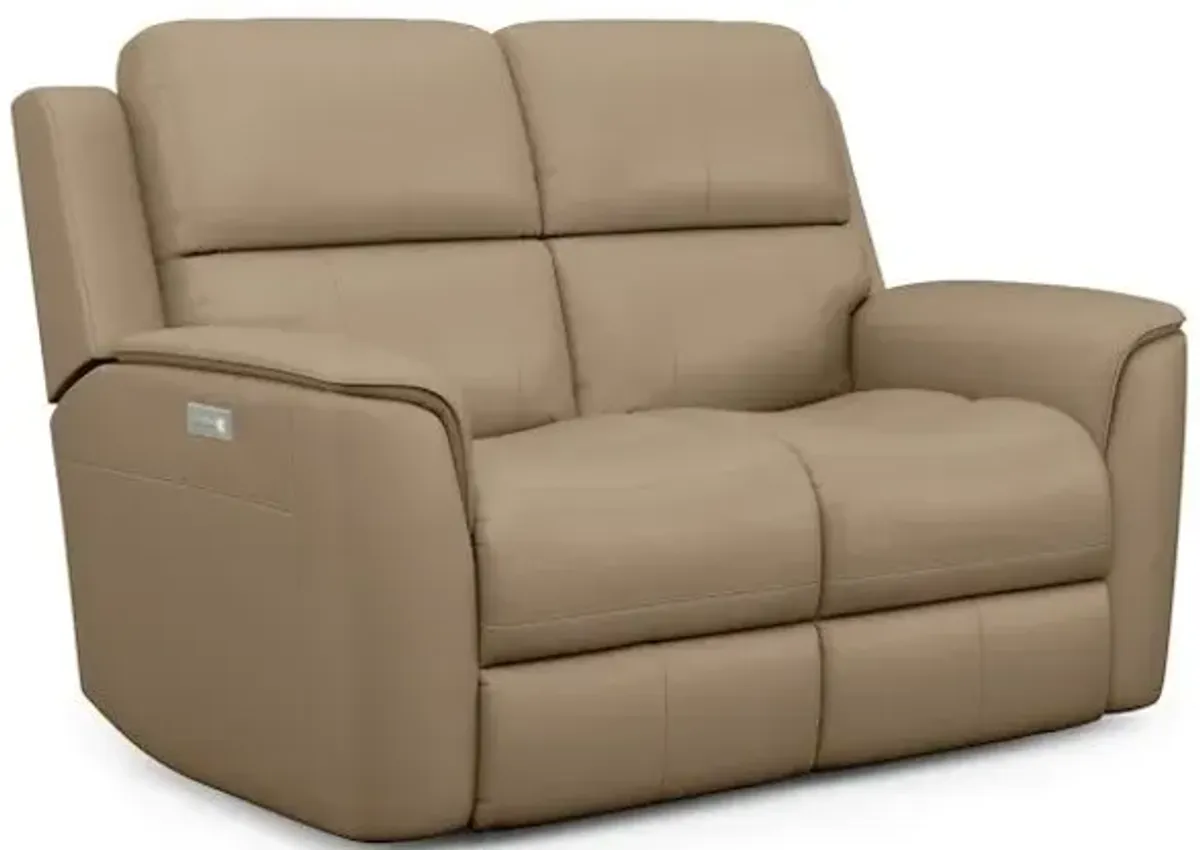 Flexsteel Henry Beige Leather Triple Power Reclining Loveseat