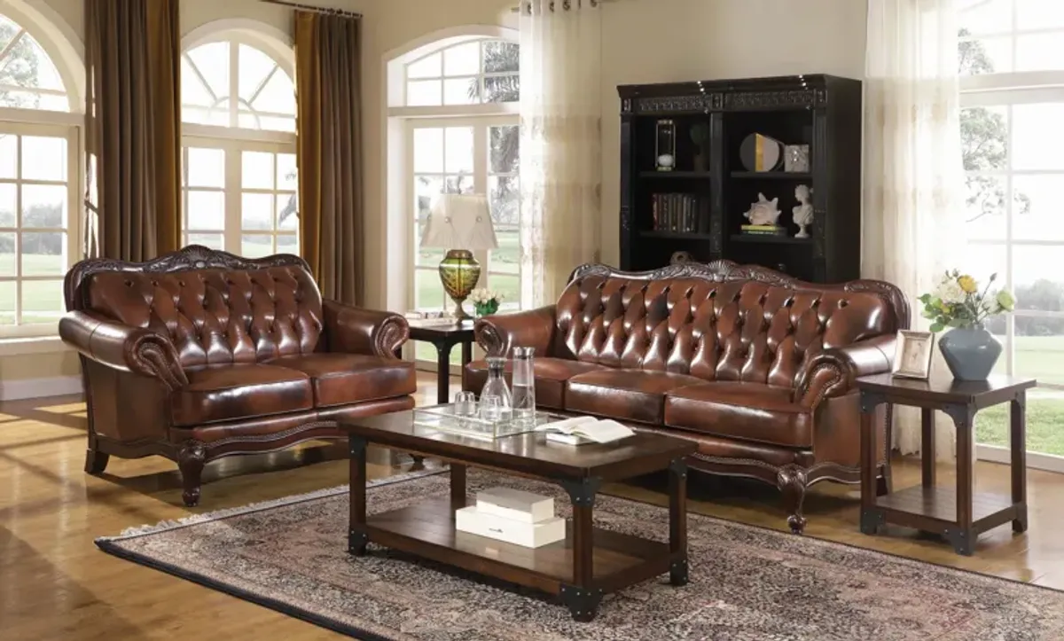 Coaster Victoria Full Leather Upholstered Rolled Arm Sofa Brown