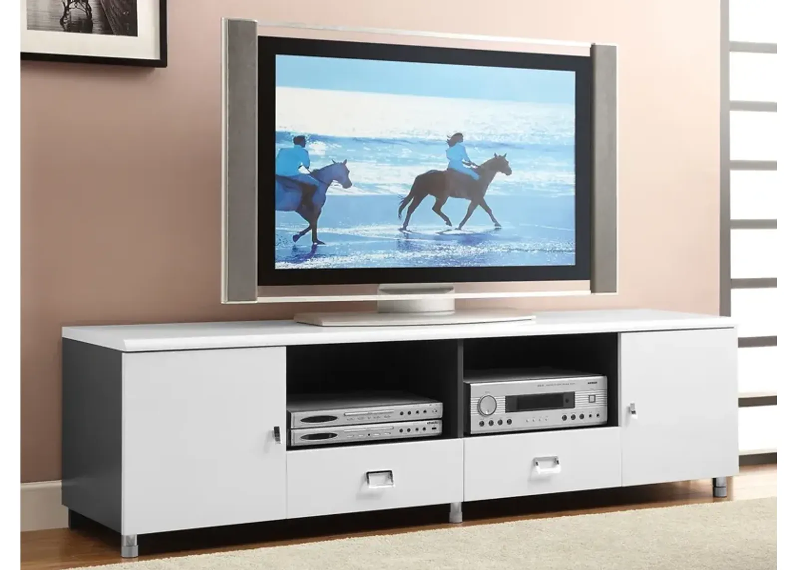 Coaster Burkett 2-Door Engineered Wood 71 Inch TV Stand White High Gloss