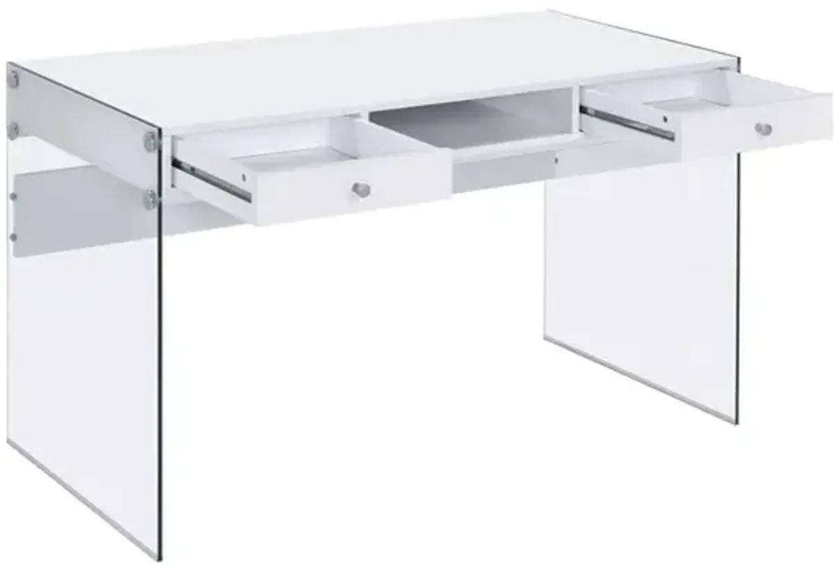 Coaster Dobrev 48 Inch 2-Drawer Writing Desk White High Gloss