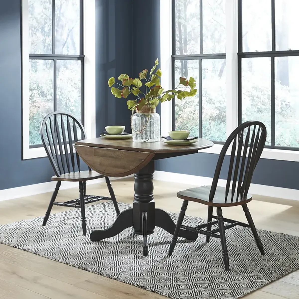 3-Piece Antique Honey/Black Drop Leaf Dining Table Set - Carolina Crossing