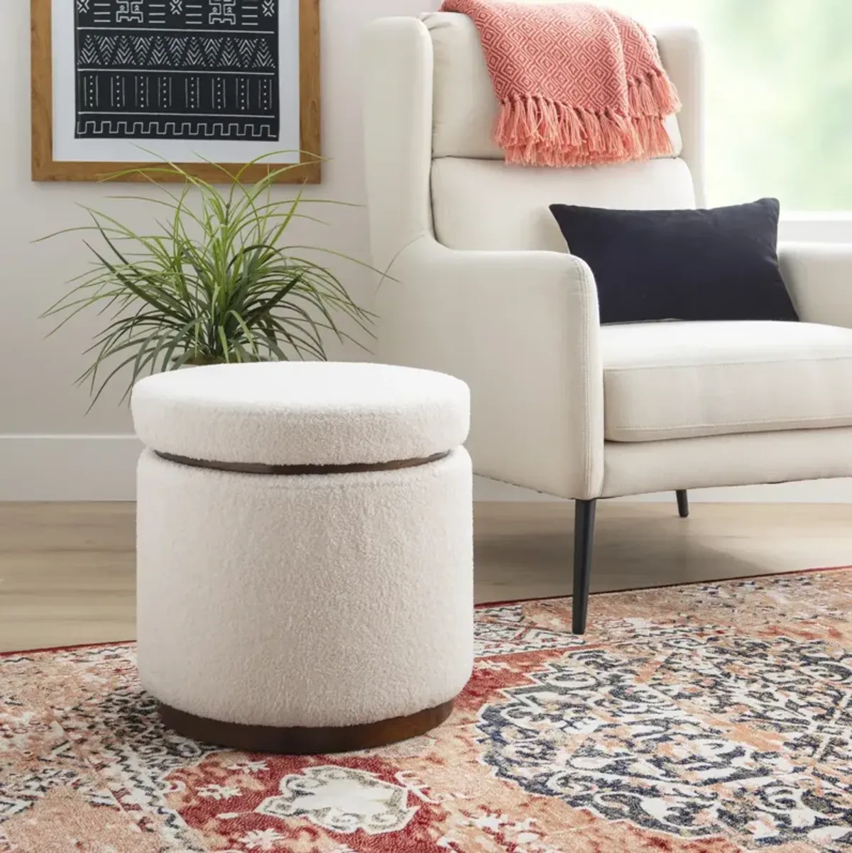 Linon Blanche Natural Walnut Storage Ottoman