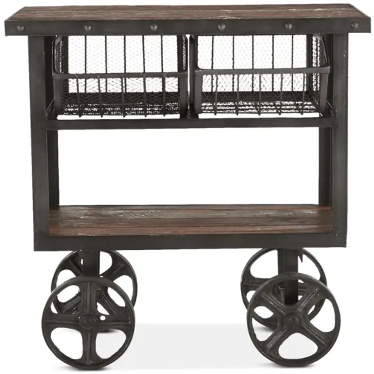 Home Trends Design Industrial Teak 36-Inch Reclaimed Teak Utility Cart with Gray Zinc Wheels