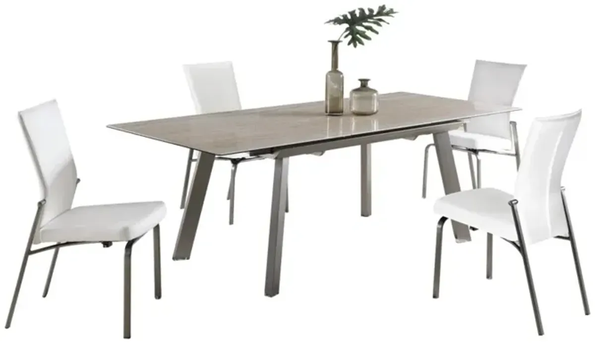 Chintaly Eleanor White Contemporary Dining Set with Extendable Ceramic Top Table & Motion-Back Chairs