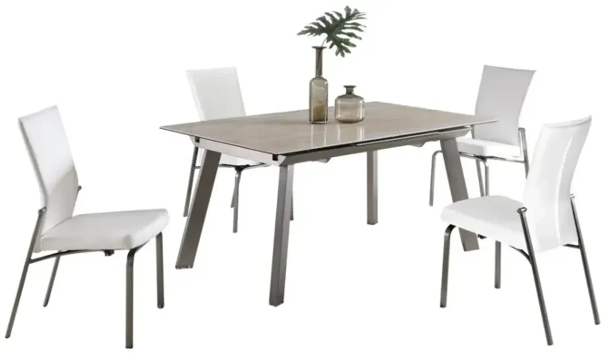 Chintaly Eleanor White Contemporary Dining Set with Extendable Ceramic Top Table & Motion-Back Chairs