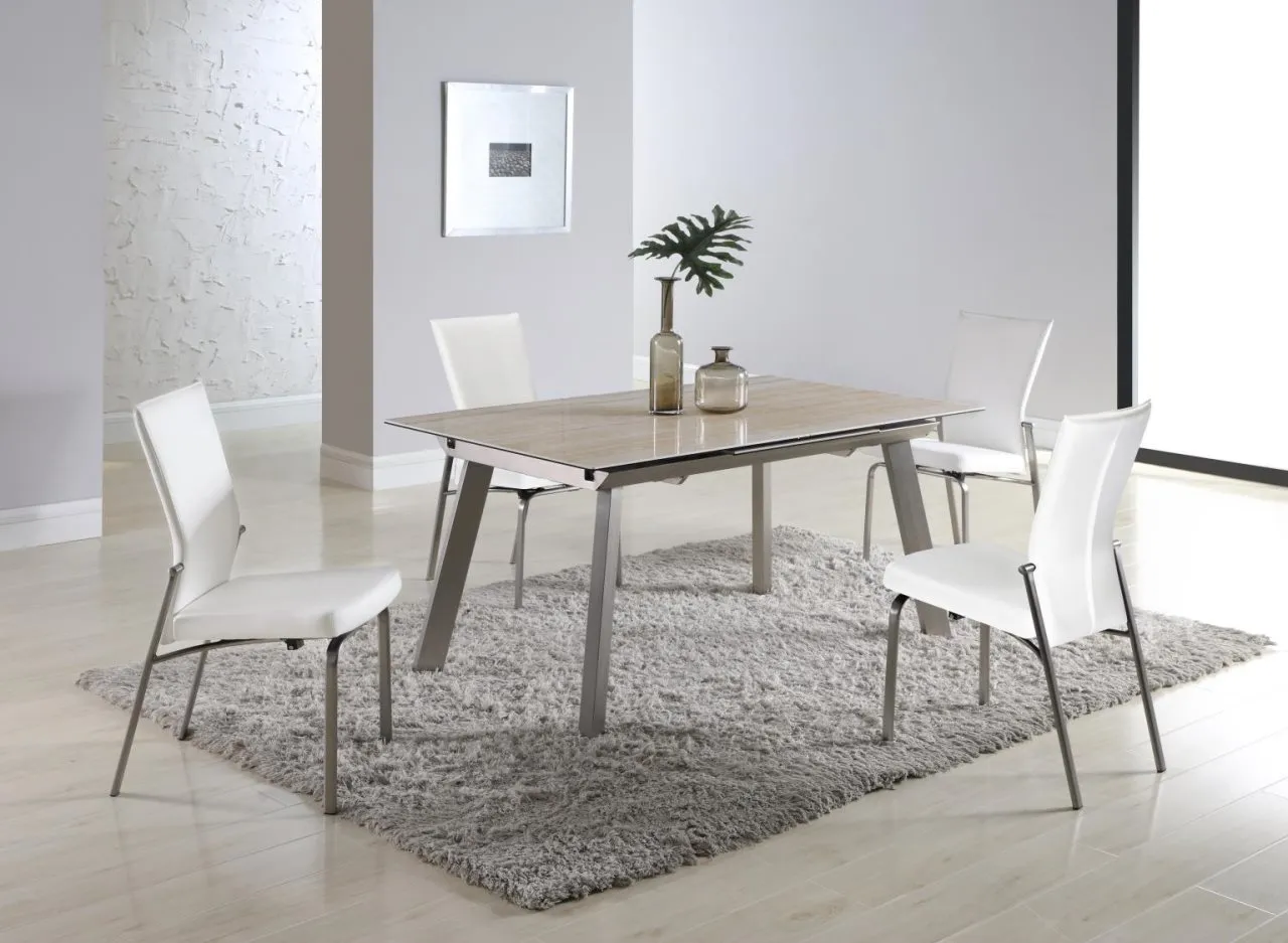 ELEANOR WHITE CONTEMPORARY DINING SET WITH EXTENDABLE CERAMIC TOP TABLE & MOTION-BACK CHAIRS