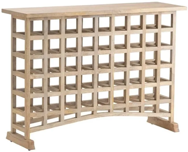 PRENTICE LIGHT BROWN LATTICE WORK CONSOLE TABLE