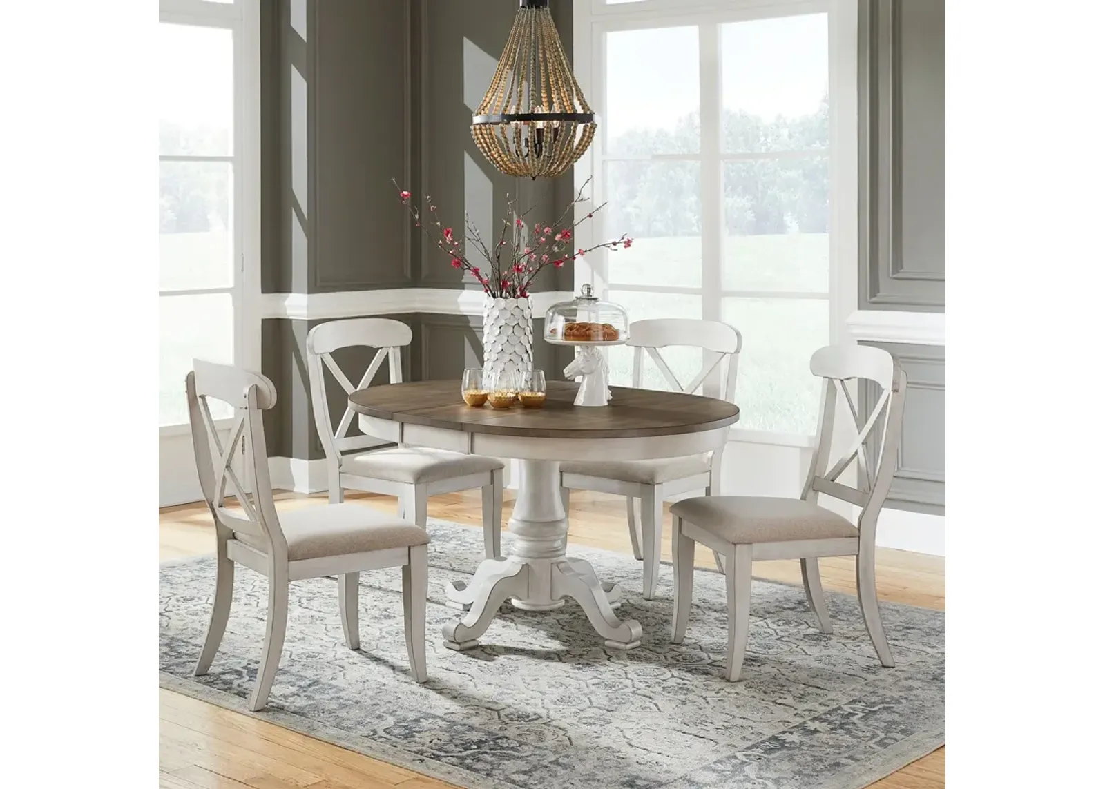 Liberty Furniture Ocean Isle 5-Piece Antique White/Grey/Weathered Pine Casual Dining Table Set