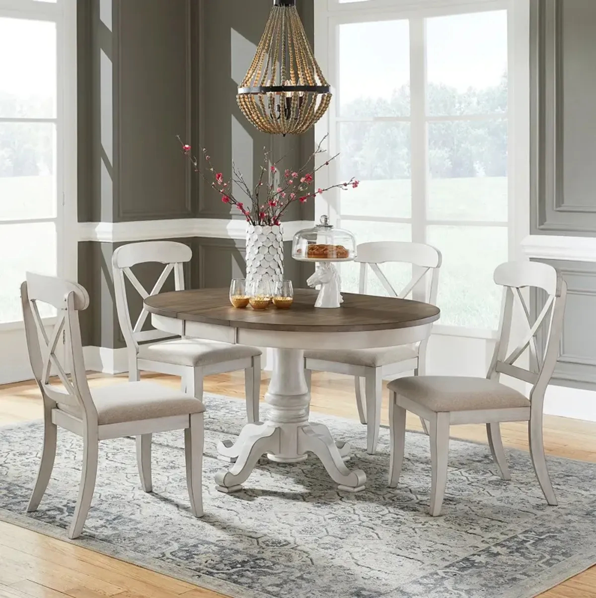 Liberty Furniture Ocean Isle 5-Piece Antique White/Grey/Weathered Pine Casual Dining Table Set