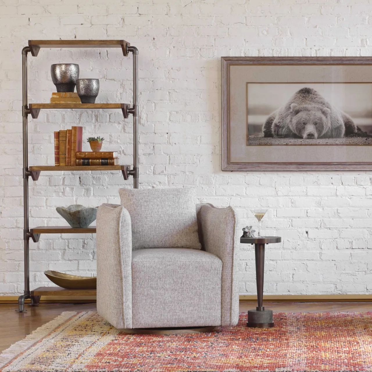 RHORDYN WALNUT INDUSTRIAL ETAGERE BOOKCASE