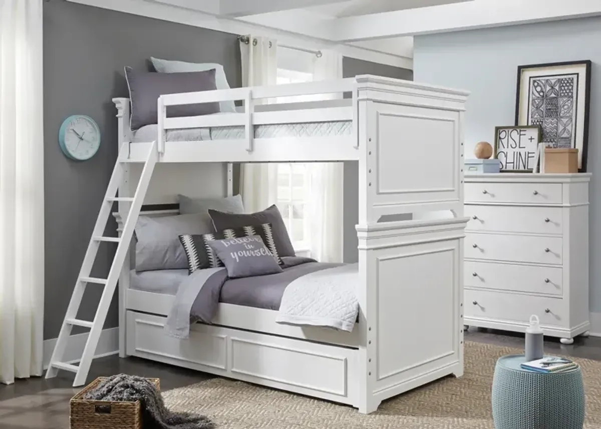 Kids/Teens Canterbury White Complete Twin Over Twin Bunk Bed