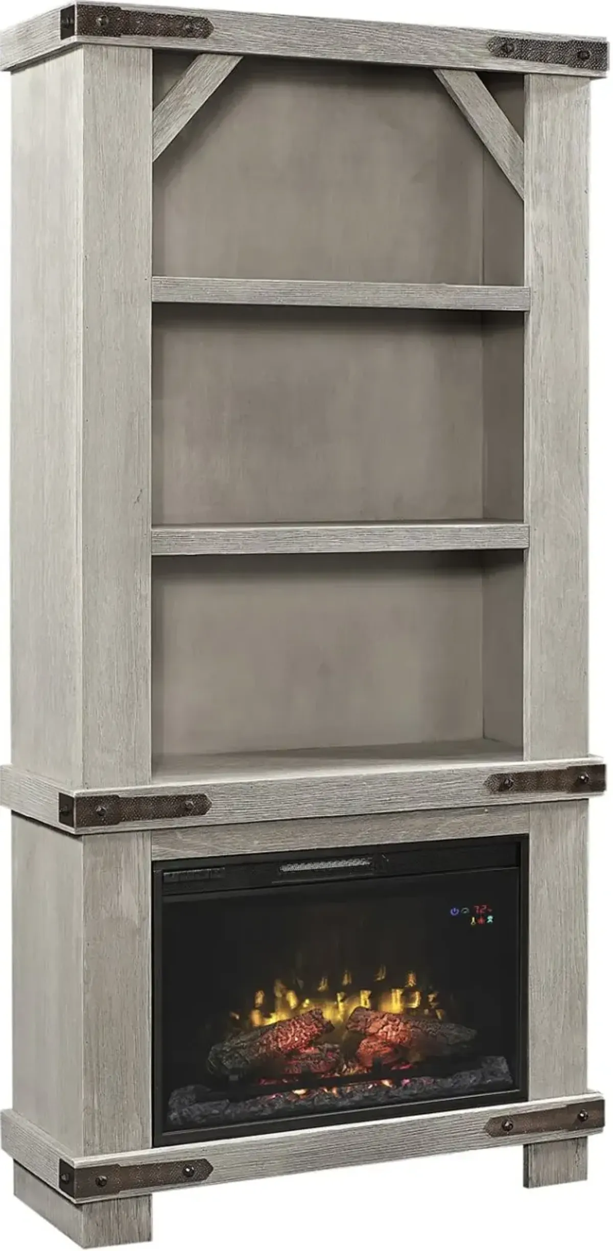 SAWYER LIGHTHOUSE GREY 74 INCH FIREPLACE BOOKCASE