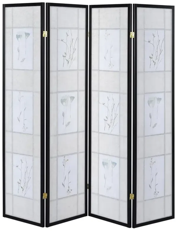 Coaster 4-Panel Room Divider Floral Fabric/Black