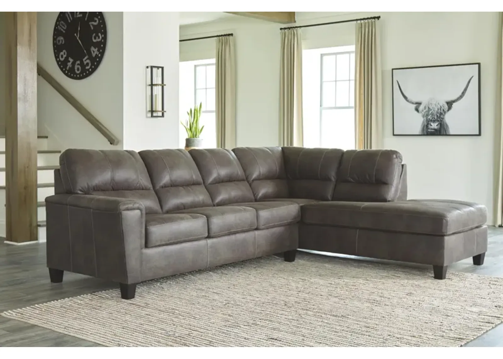 Ashley Navi 2-Piece Sleeper Sectional with Chaise Right-Arm Facing Smoke