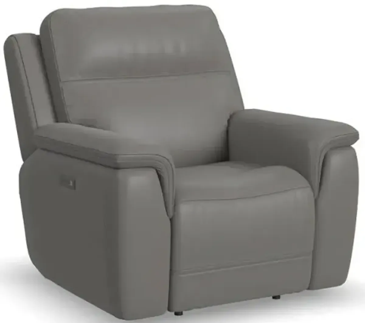 Flexsteel Sawyer Grey Power Leather Recliner with Power Headrest & Lumbar