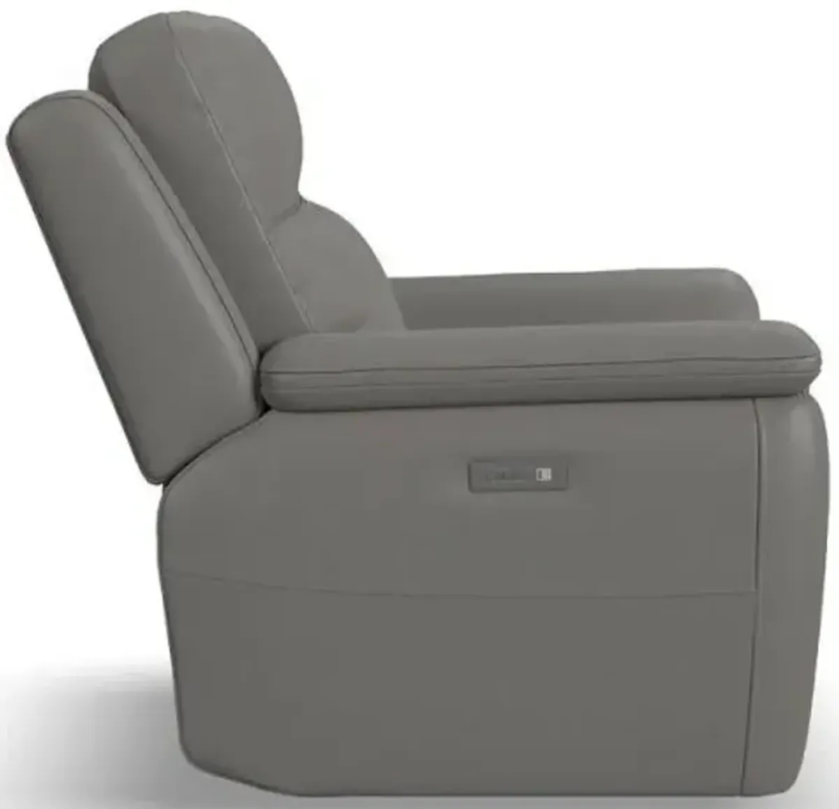 Flexsteel Sawyer Grey Power Leather Recliner with Power Headrest & Lumbar