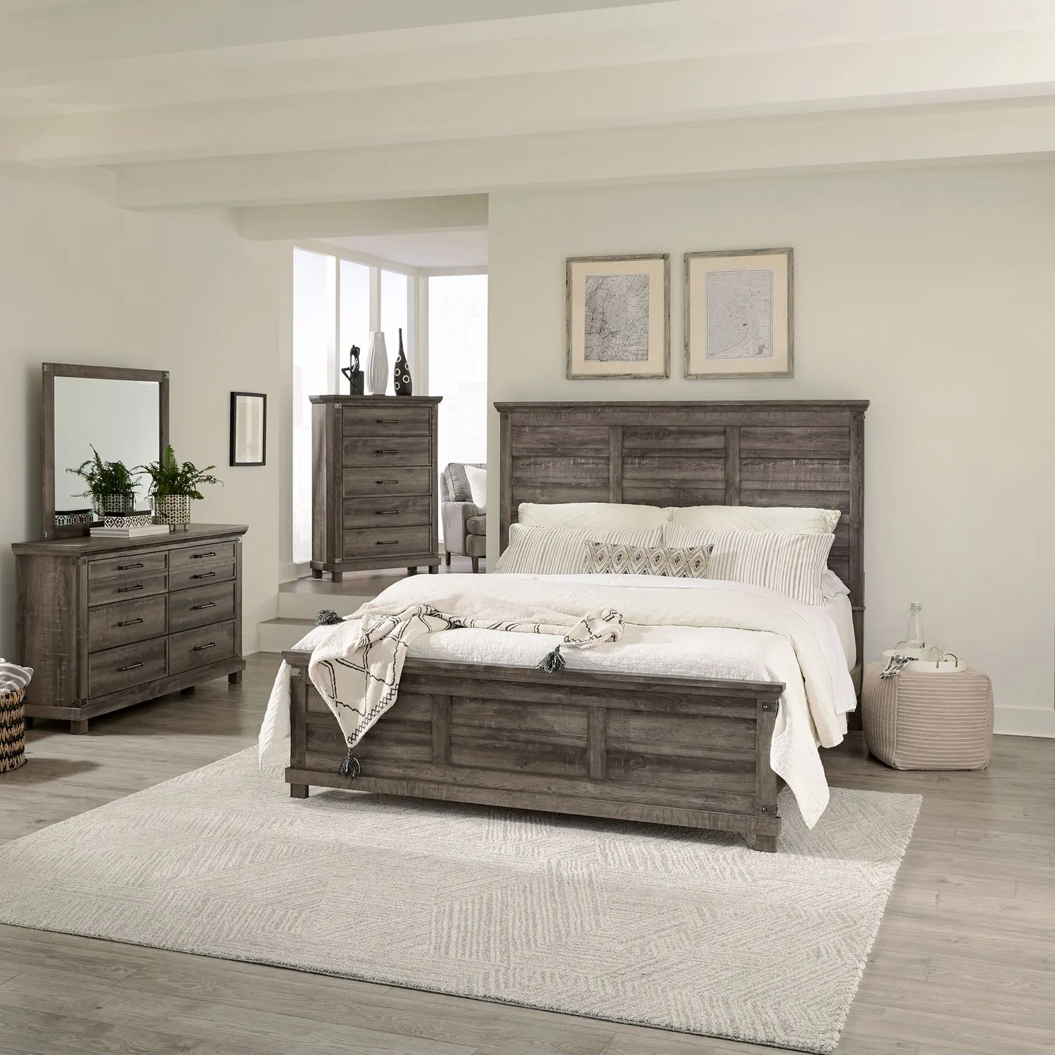 QUEEN PANEL BED DRESSER MIRROR CHEST - LAKESIDE HAVEN