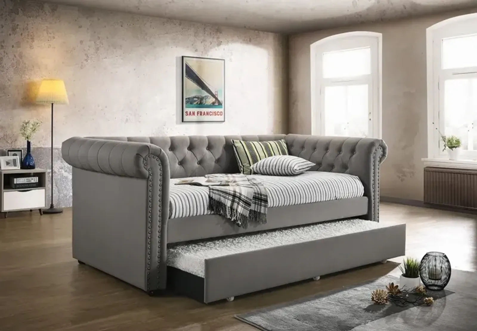 Coaster Kepner Upholstered Twin Daybed with Trundle Grey