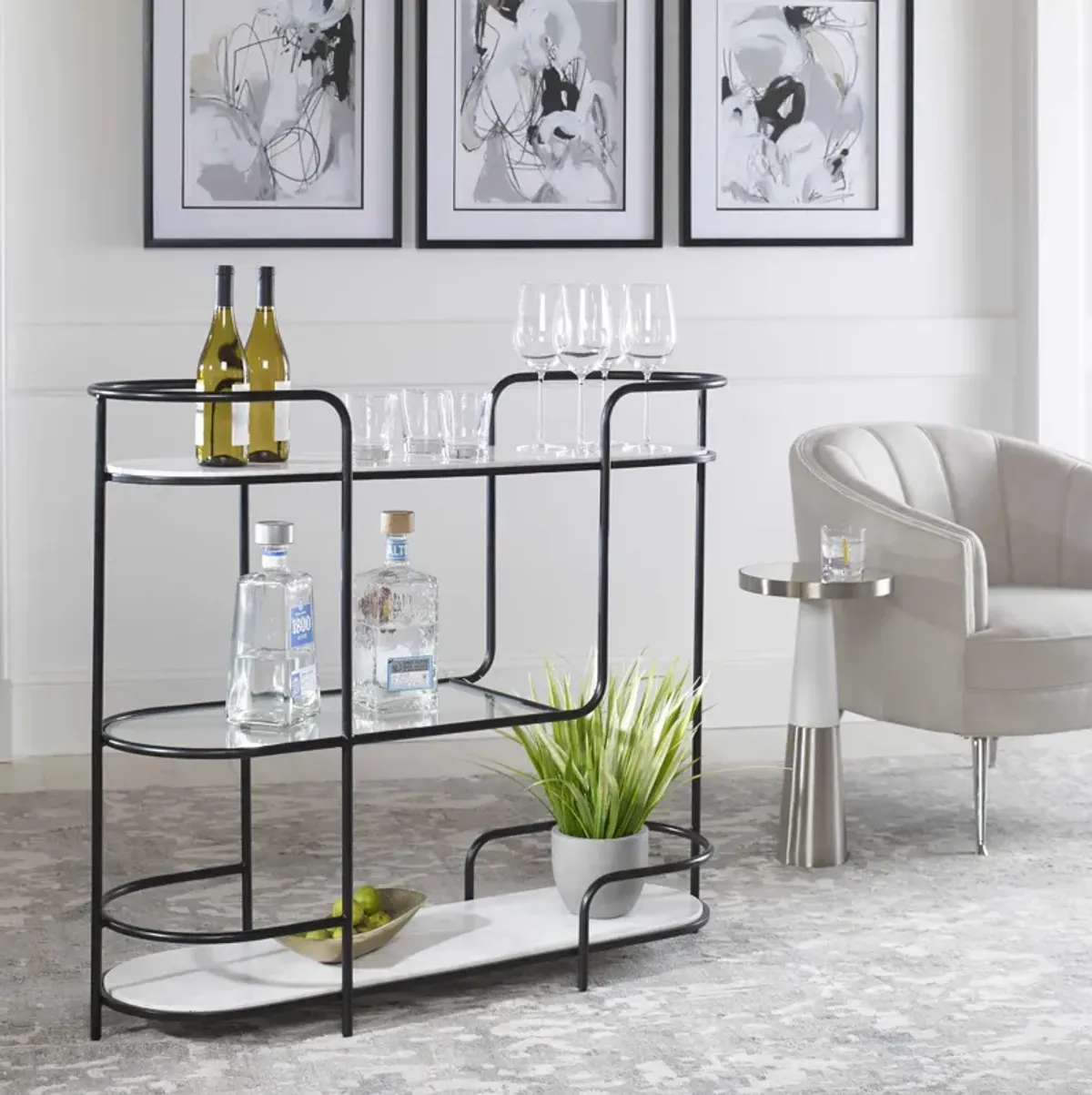 TROLLEY SATIN BLACK/WHITE BAR CONSOLE