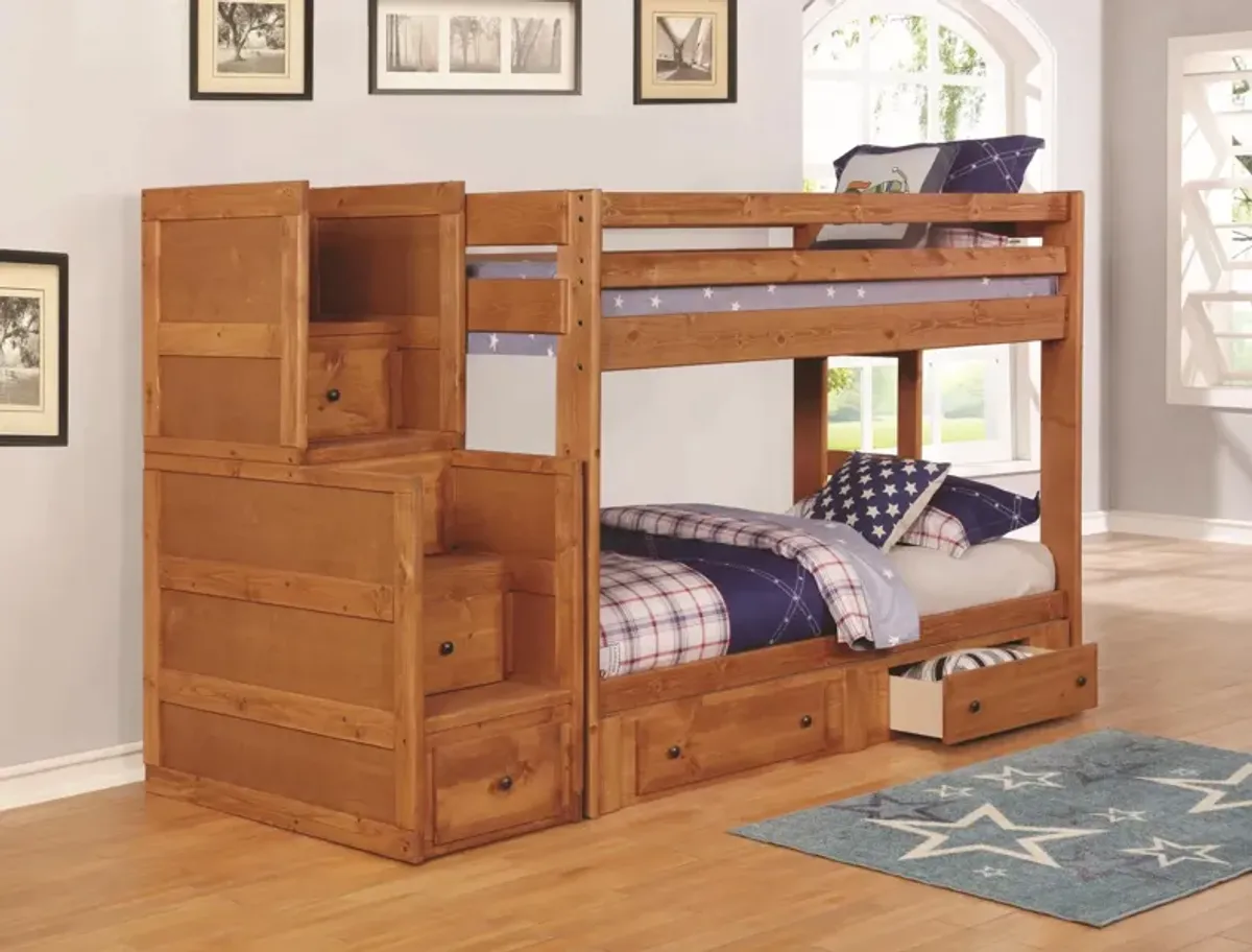 Wrangle Hill Wood Twin Over Twin Bunk Bed Amber Wash