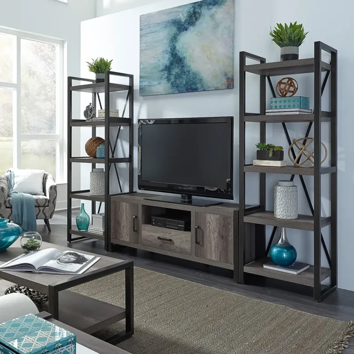 Liberty Furniture Grey Entertainment Center with Piers Tanners Creek