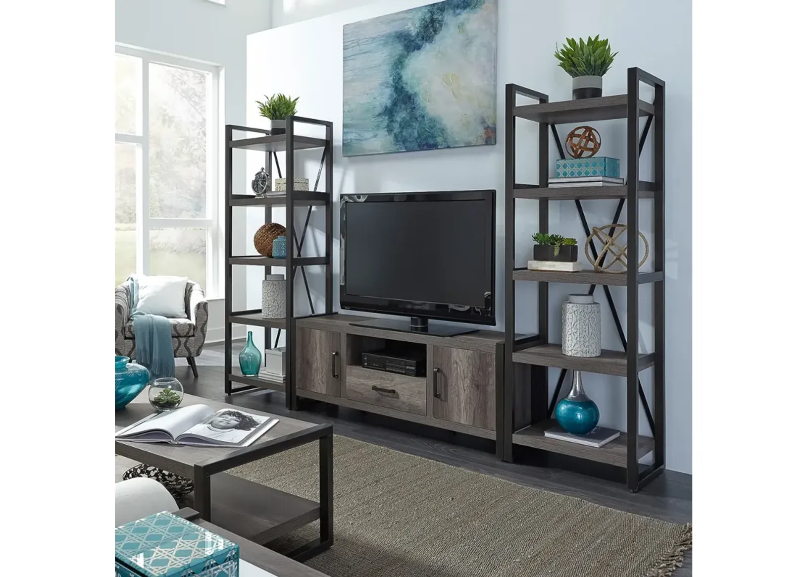 Liberty Furniture Grey Entertainment Center with Piers Tanners Creek