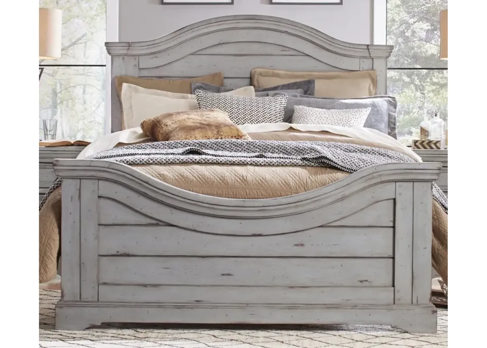 American Woodcrafters Stonebrook Complete Queen Bed in Light Distressed Antique Gray