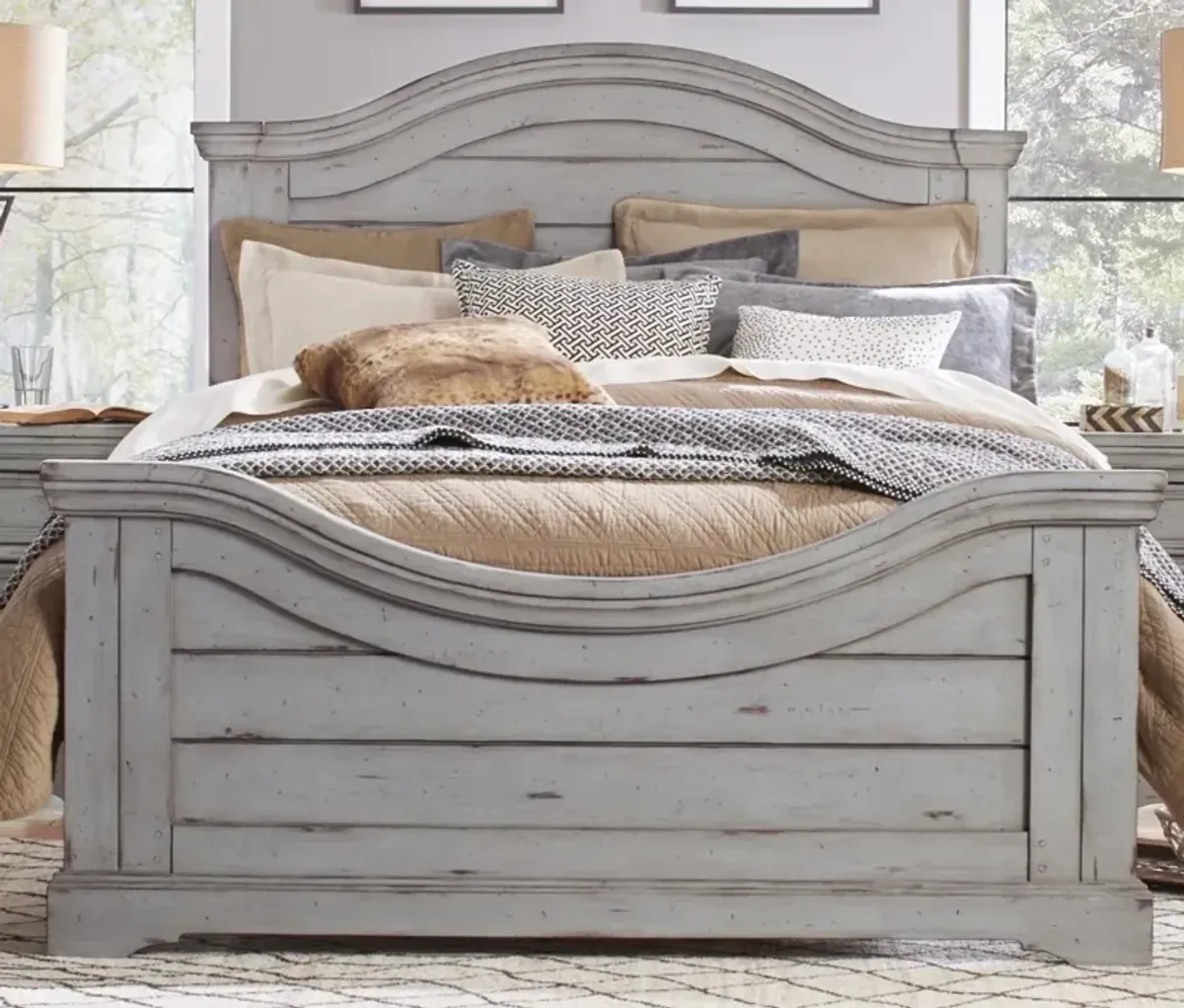 American Woodcrafters Stonebrook Complete Queen Bed in Light Distressed Antique Gray