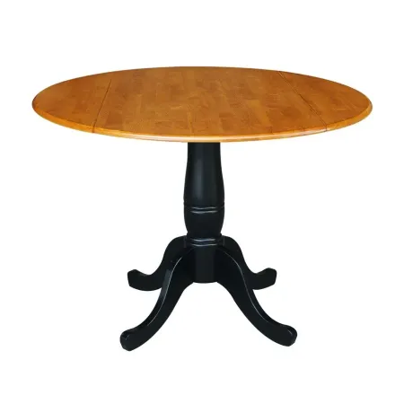 DINING ESSENTIALS 42 INCH DROP LEAF TABLE TOP WITH 30 INCH TRADITIONAL PEDESTAL BASE IN CHERRY/BLACK