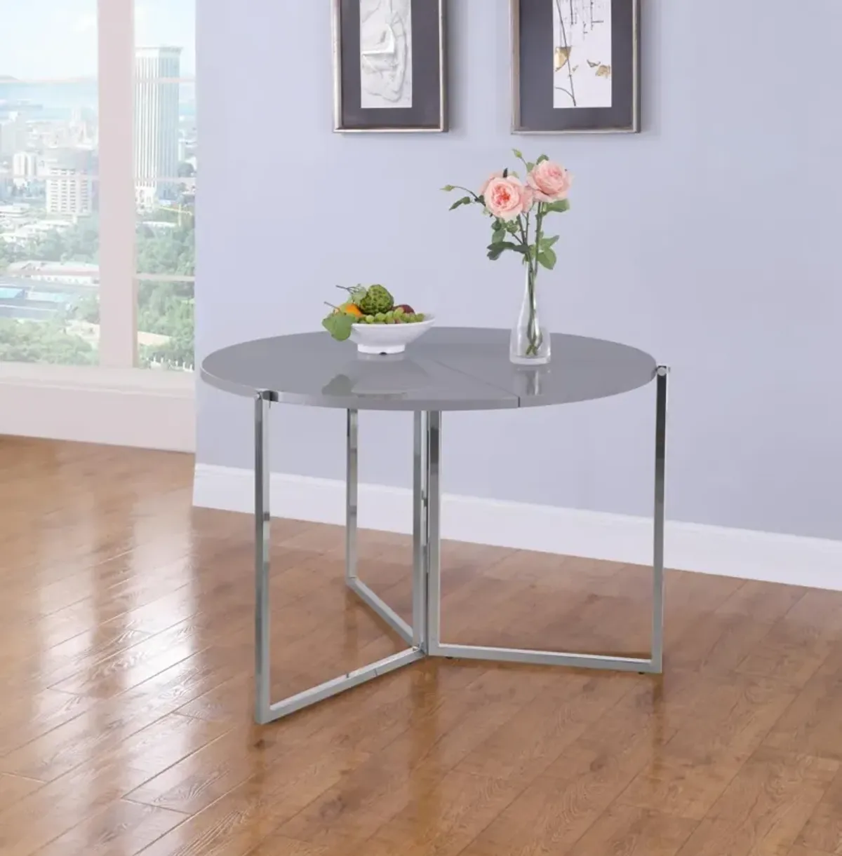 Chintaly Grey 43 Inch Round Foldaway Dining Table