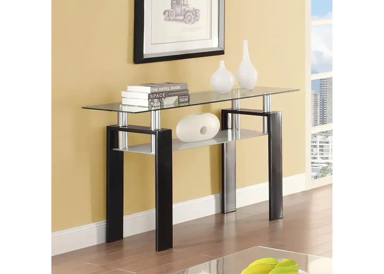 Coaster Dyer Rectangular Glass Top Entryway Sofa Console Table Black