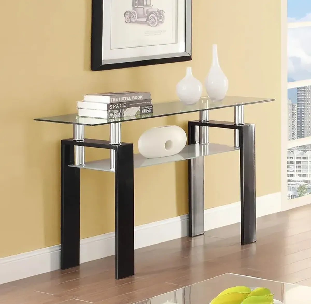 Coaster Dyer Rectangular Glass Top Entryway Sofa Console Table Black