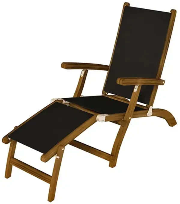 Royal Teak Sling Steamer Black Sling Folding Outdoor Lounge Chair