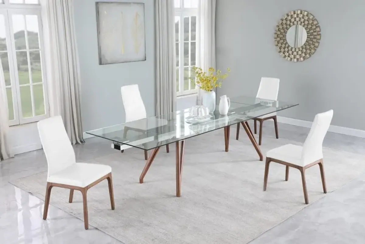 Chintaly Erika White Modern Walnut Dining Set with Extendable Table & 4 Solid Wood Chairs