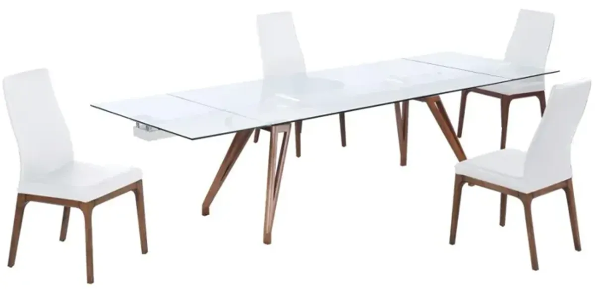 Chintaly Erika White Modern Walnut Dining Set with Extendable Table & 4 Solid Wood Chairs