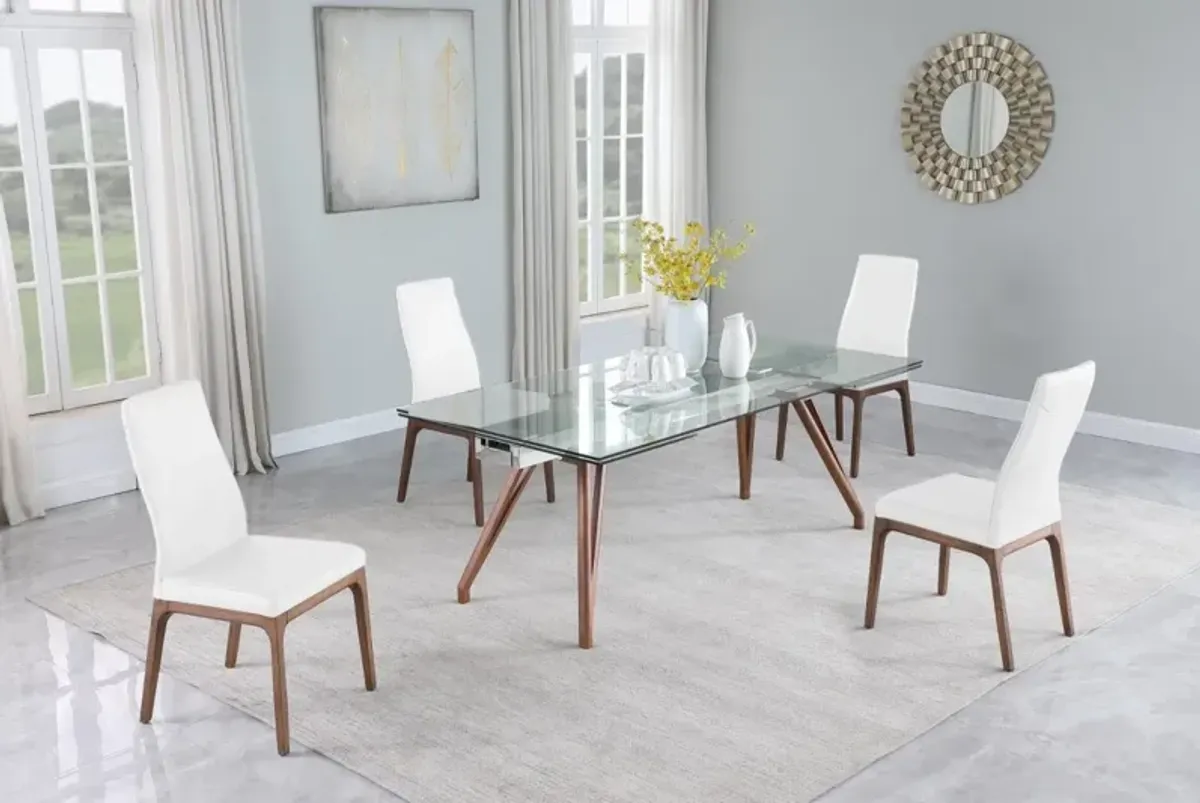 Chintaly Erika White Modern Walnut Dining Set with Extendable Table & 4 Solid Wood Chairs