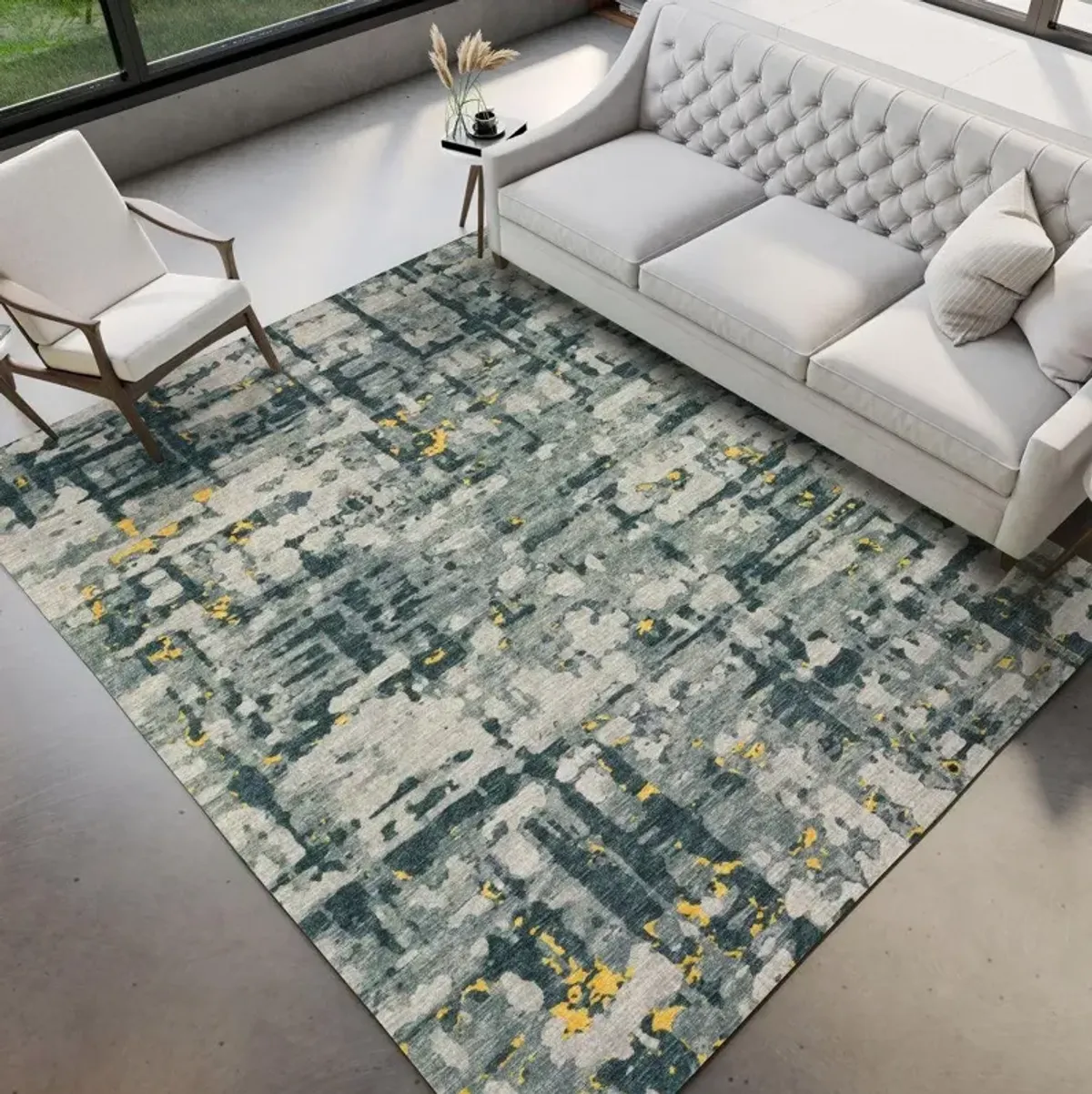 Dalyn Urban Abstract Brisbane Gold 5'X8' Area Rug with Yellow Accents