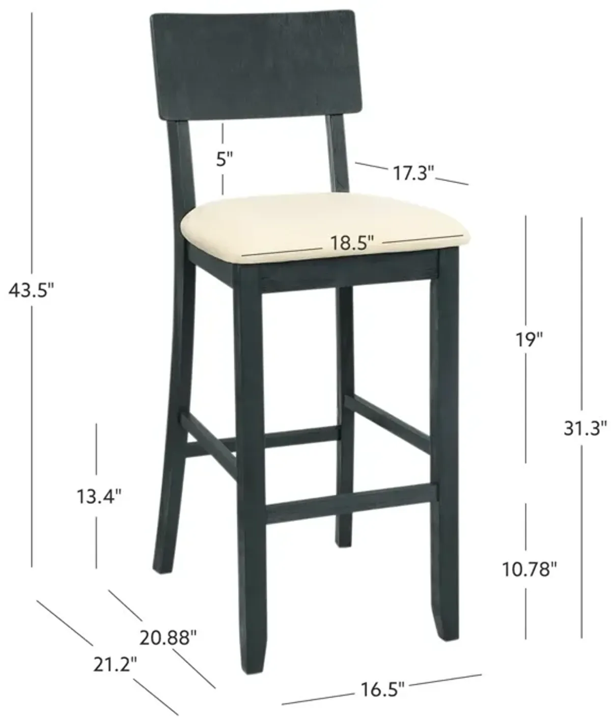 Linon Jorissen Bar Stool Dark Charcoal