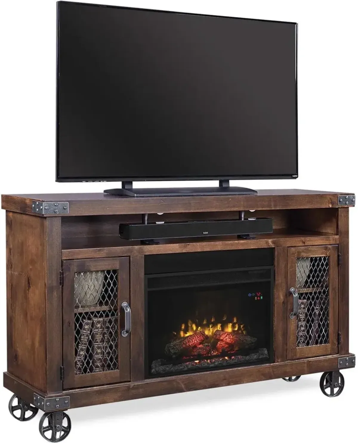 Aspenhome Industrial 62 Inch Ghost Black Fireplace TV Stand Console