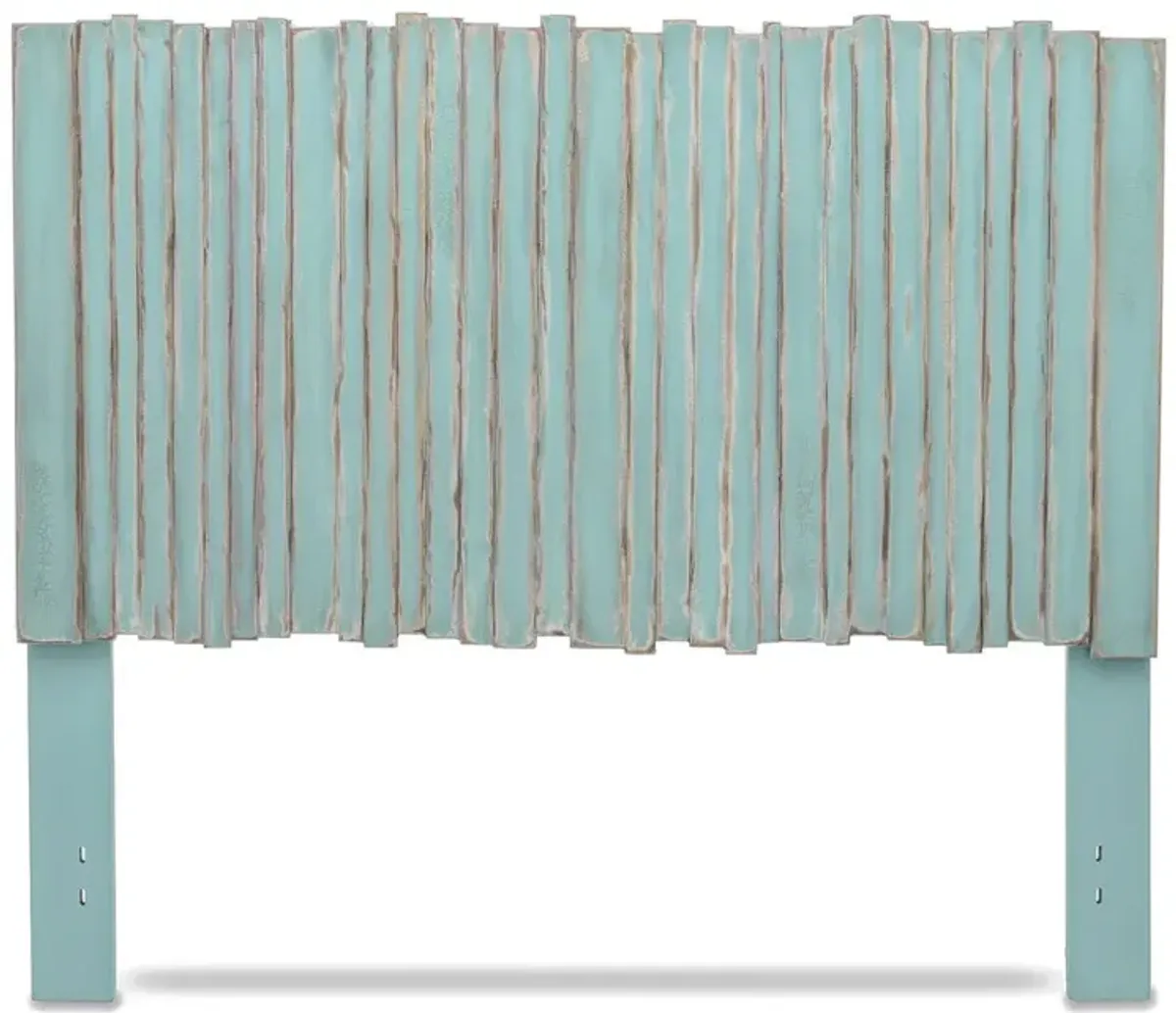 Seawinds Picket Fence Distressed Blue Finish Queen Headboard