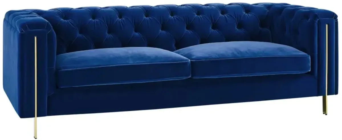 Steve Silver Charlene Blue Velvet Button Tufted Rolled Arm Chesterfield Sofa