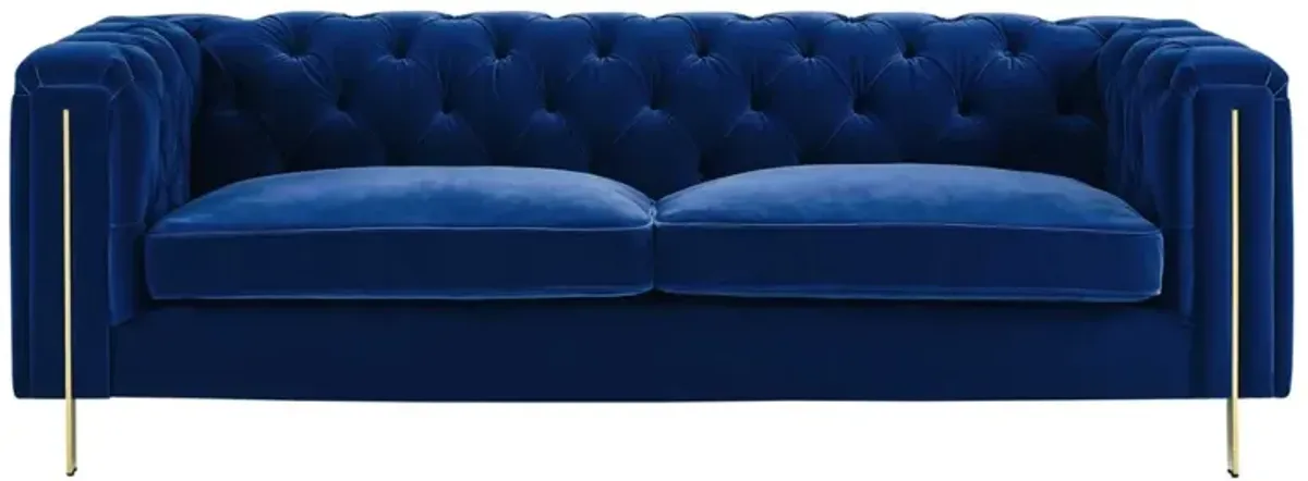 Steve Silver Charlene Blue Velvet Button Tufted Rolled Arm Chesterfield Sofa