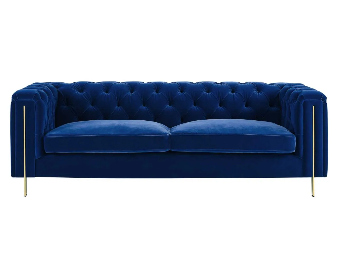 CHARLENE BLUE VELVET BUTTON TUFTED ROLLED ARM CHESTERFIELD SOFA