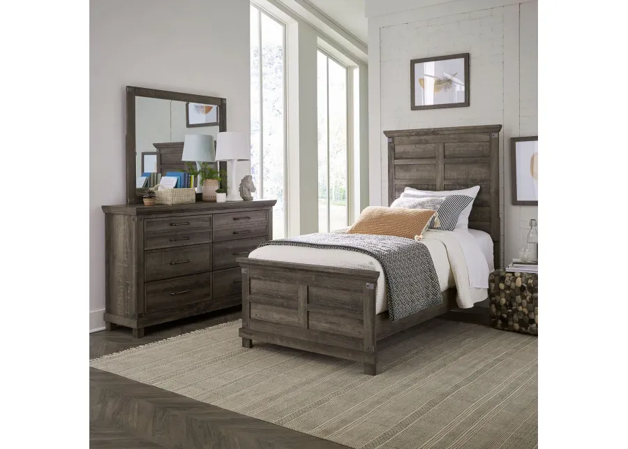 TWIN BLOCK FEET PANEL BED DRESSER MIRROR - LAKESIDE HAVEN