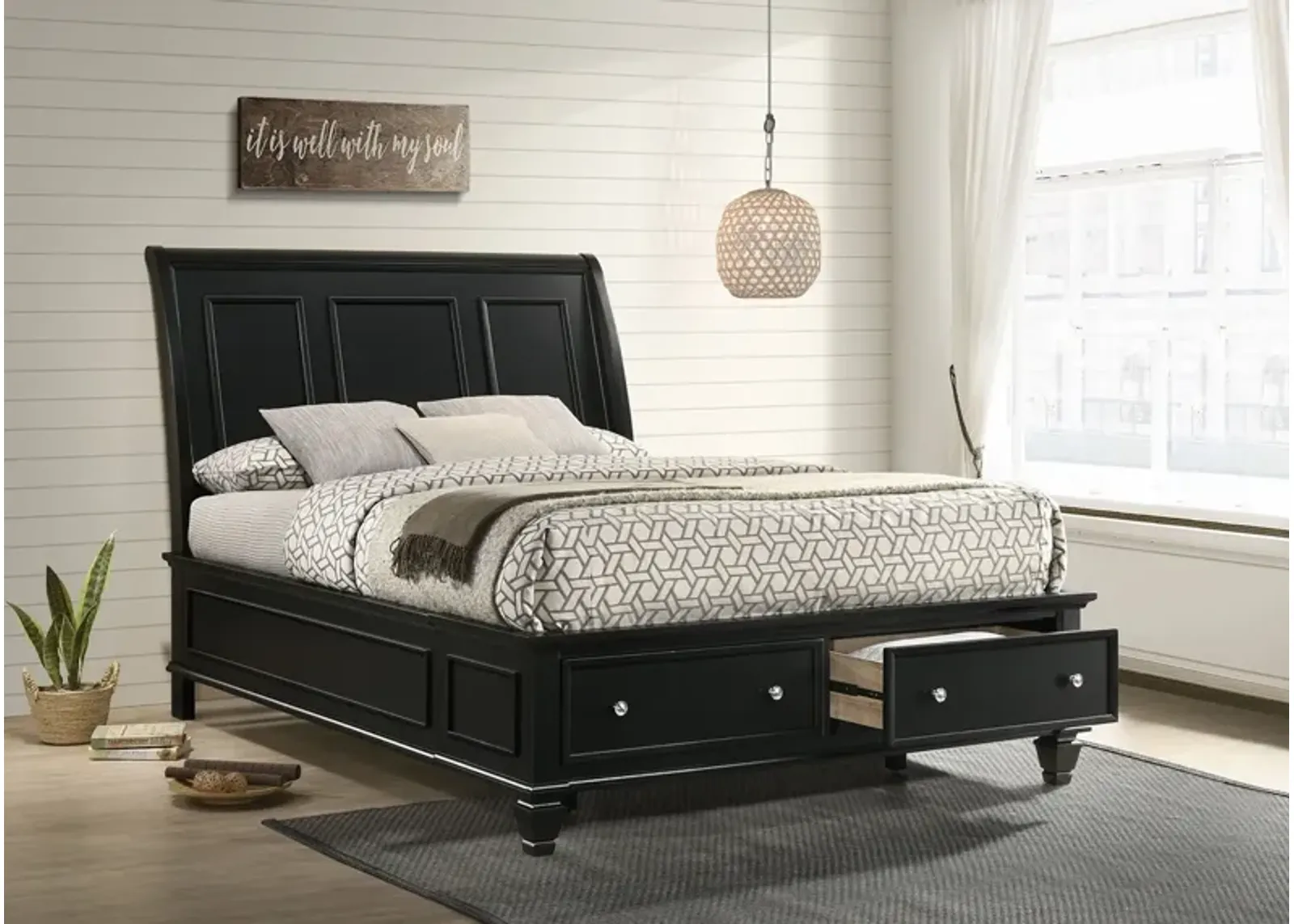 Coaster Sandy Beach Wood King Storage Panel Bed Black