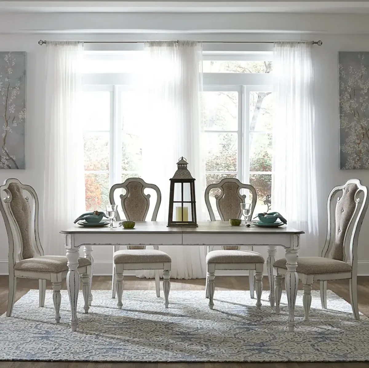 Liberty Furniture 5-Piece Antique White Weathered Bark Rectangular Dining Table Set Magnolia Manor