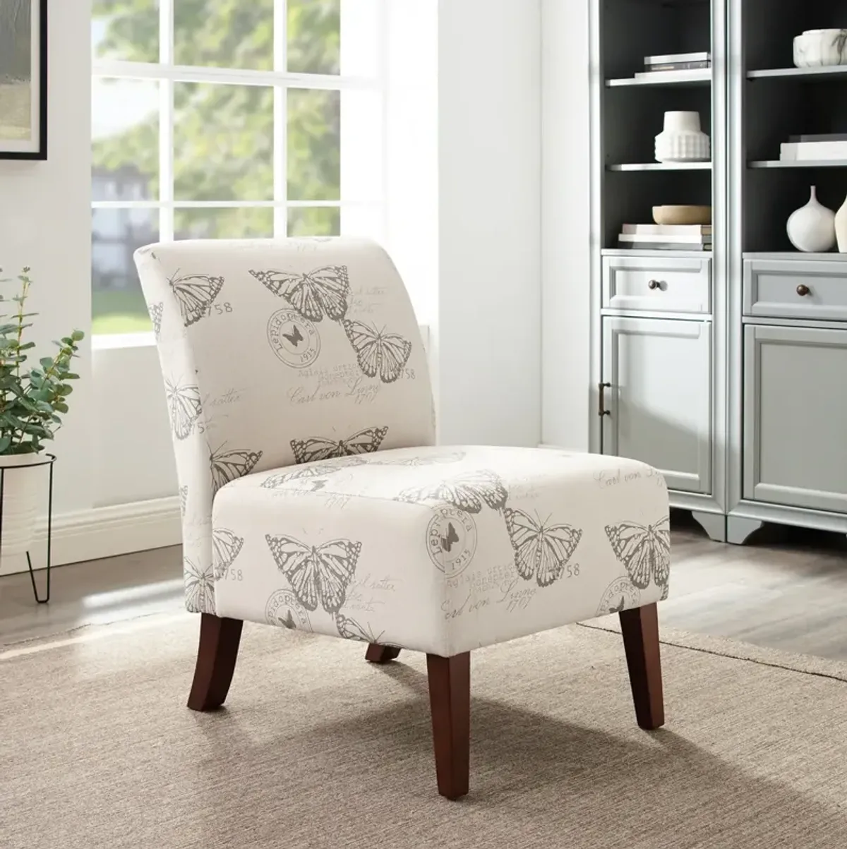 Linon Linen Butterfly Lily Armless Chair