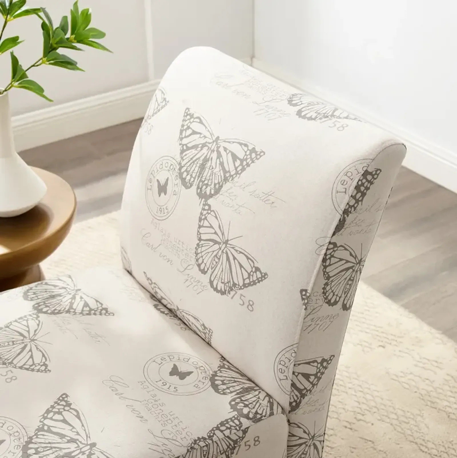 Linon Linen Butterfly Lily Armless Chair