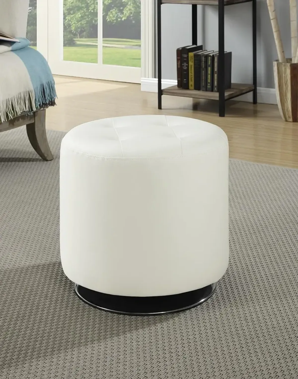 Coaster Bowman Round Upholstered Tufted Swivel Ottoman White